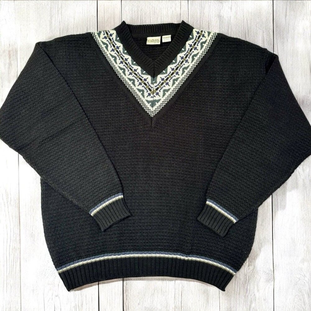 Ash Creek Trading Sweater Mens XL Black V Neck Southwestern Aztec Vintage